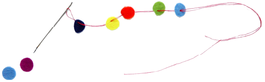 Hilo con aguja y pompones